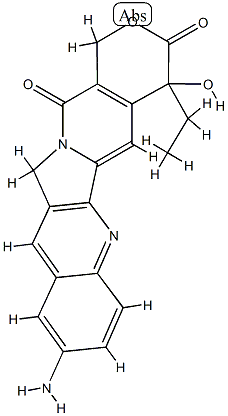 1H-Pyrano3,4:6,7indolizino1,2-bquinoline-3,14(4H,12H)-dione, 9-amino-4-ethyl-4-hydroxy- Struktur