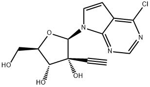 4-Chloro-7-(2-C-ethynyl-β-D-ribofuranosyl)-7H-pyrrolo[2,3-d]pyrimidine 化学構造式