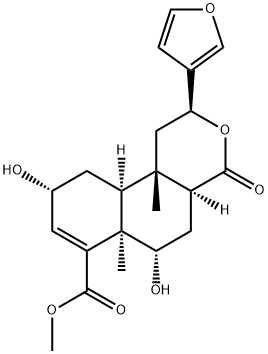 [2S,(-)]-2β-(3-Furanyl)-1,4,4aα,5,6,6a,9,10,10aα,10b-decahydro-6α,9α-dihydroxy-6aα,10bβ-dimethyl-4-oxo-2H-naphtho[2,1-c]pyran-7-carboxylic acid methyl ester 结构式