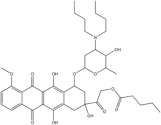 (8S)-8β-(ブチリルオキシアセチル)-10α-[[3-(ジブチルアミノ)-2,3,6-トリデオキシ-α-L-lyxo-ヘキソピラノシル]オキシ]-7,8,9,10-テトラヒドロ-6,8,11-トリヒドロキシ-1-メトキシ-5,12-ナフタセンジオン 化学構造式