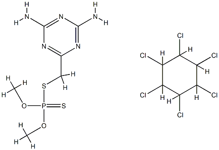 Phosphorodithioic acid, S-((4,6-diamino-1,3,5-triazin-2-yl)methyl) O,O -dimethyl ester, mixt. with (1alpha,2alpha,3beta,4alpha,5alpha,6beta)- 1,2,3,4,5,6-hexachlorocyclohexane 结构式
