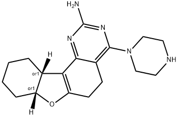 (±)-(7aR*,11aR*)-5,6,7a,8,9,10,11,11a-Octahydro-4-(1-piperazinyl)-benzofuran[2,3-h]quinazolin-2-amine Struktur