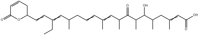 19-[(3,6-ジヒドロ-6-オキソ-2H-ピラン)-2-イル]-17-エチル-6-ヒドロキシ-3,5,7,9,11,15-ヘキサメチル-8-オキソノナデカ-2,10,12,16,18-ペンタエン酸 化学構造式
