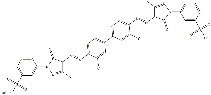 Benzenesulfonic acid, 3,3'-[(3,3'-dichloro[1,1'- biphenyl]-4,4'-diyl)bis[azo(4,5-dihydro-3-methyl -5-oxo-1H-pyrazole-4,1-diyl)]]bis-, calcium salt (1:1) 结构式