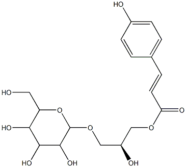 4-ヒドロキシけい皮酸(2S)-3-[(β-D-グルコピラノシル)オキシ]-2-ヒドロキシプロピル 化学構造式