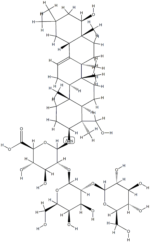 [22β,24-ジヒドロキシオレアナ-12-エン-3β-イル]2-O-[2-O-(β-D-グルコピラノシル)-β-D-ガラクトピラノシル]-β-D-グルコピラノシドウロン酸 化学構造式