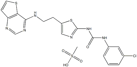 N-(3-Chlorophenyl)-N'-[5-[2-(thieno[3,2-d]pyrimidin-4-ylamino)ethyl]-2-thiazolyl]urea methanesulfonate (1:1) Structure