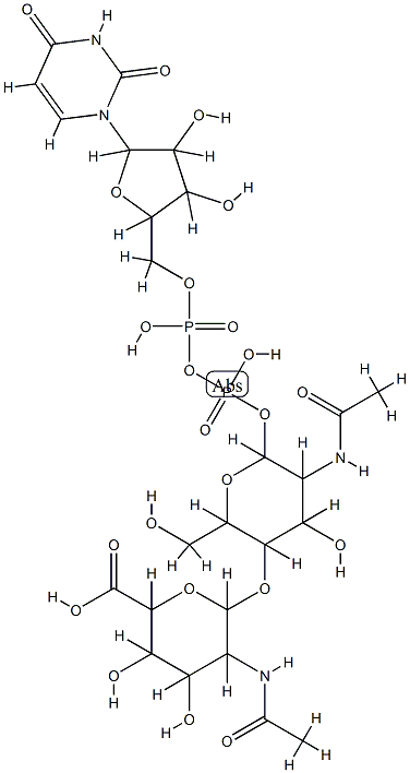 uridine 5'-(O-2-acetamido-2-deoxymannopyranuronosyl acid-(1--4)-2-acetamide-2-deoxyglucopyranosyl diphosphate) 结构式