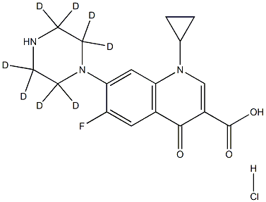 1-环丙基-6-氟-4-氧-7-哌嗪-D8-1-基-1,4-二氢-喹啉-3-羧酸 盐酸盐 水合物, 1216659-54-9, 结构式