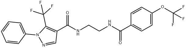 1-Phenyl-N-[2-[[4-(trifluoromethoxy)benzoyl]amino]ethyl]-5-(trifluoromethyl)-1H-pyrazole-4-carboxamide Struktur