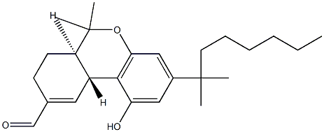 (6aR)-6aβ,7,8,10aα-テトラヒドロ-6,6-ジメチル-1-ヒドロキシ-3-(1,1-ジメチルヘプチル)-6H-ジベンゾ[b,d]ピラン-9-カルボアルデヒド 化学構造式