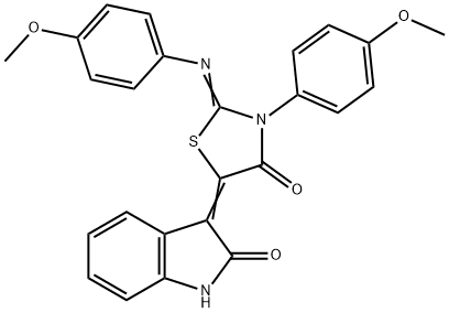 3-{3-(4-methoxyphenyl)-2-[(4-methoxyphenyl)imino]-4-oxo-1,3-thiazolidin-5-ylidene}-1,3-dihydro-2H-indol-2-one Structure