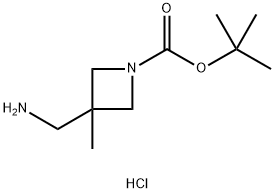 3-Aminomethyl-3-methyl-azetidine-1-carboxylic acid tert-butyl ester hydrochloride salt 化学構造式