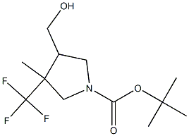4-Hydroxymethyl-3-methyl-3-trifluoromethyl-pyrrolidine-1-carboxylic acid tert-butyl ester 化学構造式