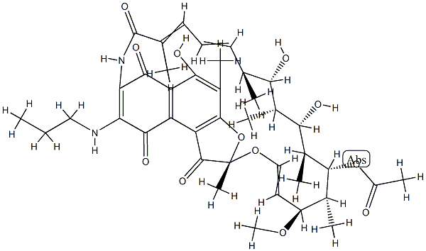 (2S,16S,17S,18R,19S,20S,21S,22R,23S)-5,17,19-trihydroxy-23-methoxy-2,4,12,16,18,20,22-heptamethyl-1,6,9,11-tetraoxo-8-(propylamino)-1,2,6,9-tetrahydro-2,7-(epoxypentadeca[1,11,13]trienoimino)naphtho[2\n,1-b]furan-21-yl acetate 化学構造式