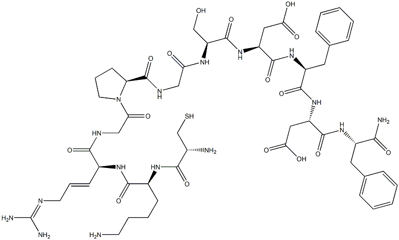 (3S)-3-[[(2S)-2-[[2-[[(2S)-1-[2-[[(E,2S)-2-[[(2S)-6-amino-2-[[(2R)-2-a mino-3-sulfanyl-propanoyl]amino]hexanoyl]amino]-5-(diaminomethylidenea mino)pent-3-enoyl]amino]acetyl]pyrrolidine-2-carbonyl]amino]acetyl]ami no]-3-hydroxy-propanoyl]amino]-3-[[(1S)-1-[[(1S)-1-[[(1S)-1-carbamoyl- 2-phenyl-ethyl]carbamoyl]-2-carboxy-ethyl]carbamoyl]-2-phenyl-ethyl]ca rbamoyl]propanoic acid 结构式