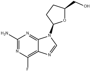 6-フルオロ-2-アミノ-9-(2,3-ジデオキシ-β-D-glycero-ペントフラノシル)-9H-プリン 化学構造式