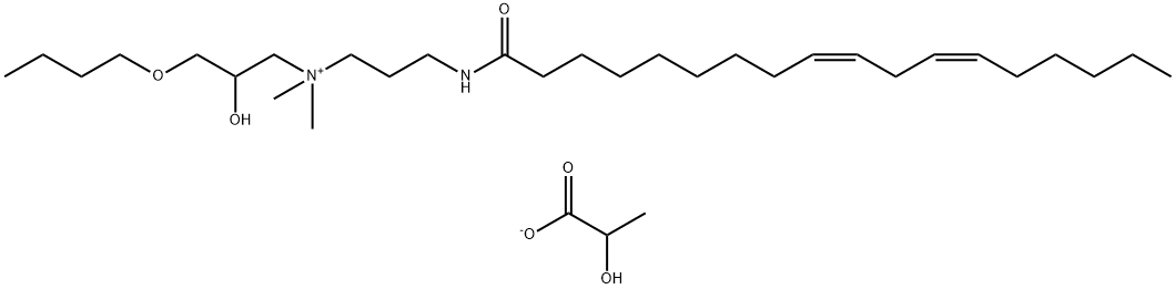 1-Propanaminium, 3-butoxy-2-hydroxy-N,N-dimethyl- N-[3-[(1-oxo-9,12-octadecadienyl)amino]propyl ]-, (Z,Z)-, dimer, salt with 2-hydroxypropanoic acid (1:2) Structure