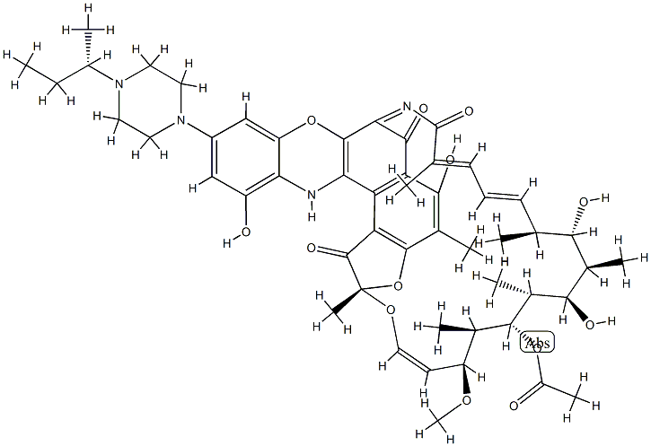 1-Deoxy-1'-dehydro-3'-hydroxy-1-oxo-5'-[4-[(S)-1-methylpropyl]piperazino]rifamycin VIII Struktur