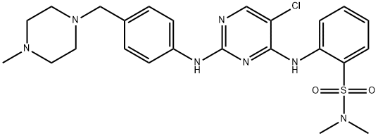 2-{[5-クロロ-2-({4-[(4-メチルピペラジン-1-イル)メチル]フェニル}アミノ)ピリミジン-4-イル]アミノ}-N,N-ジメチルベンゼンスルホンアミド 化学構造式