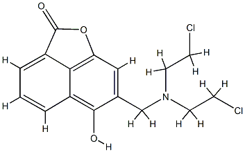 5-hydroxy-6-(N,N-bis(2-chloroethyl)aminomethyl)naphthalene-1,8-carbolactone Struktur