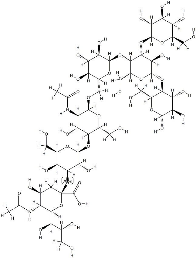 (2S,4S,5R,6R)-5-acetamido-2-[(2S,3R,4S,5S,6R)-2-[(2R,3S,4R,5R,6S)-5-ac etamido-4-hydroxy-2-(hydroxymethyl)-6-[[(2R,3R,4S,5R,6R)-3,4,5-trihydr oxy-6-[(2R,3S,4S,5R,6S)-5-hydroxy-2-(hydroxymethyl)-4-[(2S,3R,4S,5R,6R )-3,4,5-trihydroxy-6-(hydroxymethyl)oxan-2-yl]oxy-6-[(2R,3R,4S,5R,6R)- 4,5,6-trihydroxy-2-(hydroxymethyl)oxan-3-yl]oxy-oxan-3-yl]oxy-oxan-2-y l]methoxy]oxan-3-yl]oxy-3,5-dihydroxy-6-(hydroxymethyl)oxan-4-yl]oxy-4 -hydroxy-6-[(1S,2R)-1,2,3-trihydroxypropyl]oxane-2-carboxylic acid,134366-06-6,结构式