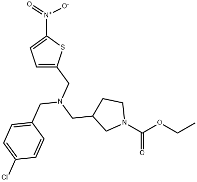 3-[[(4-クロロベンジル)(5-ニトロチオフェン-2-イルメチル)アミノ]メチル]ピロリジン-1-カルボン酸エチル 化学構造式