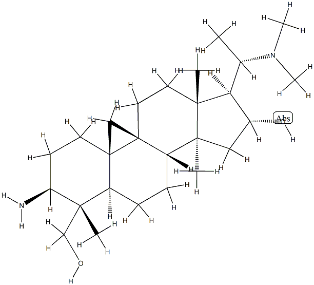 (20S)-3β-Amino-20-(dimethylamino)-16α-hydroxy-4,14-dimethyl-9β,19-cyclo-5α-pregnane-4α-methanol,14155-69-2,结构式