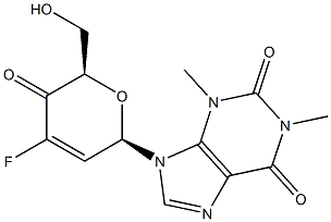 7-(3-deoxy-3-fluorohex-2-enopyranosyl-4-ulose)theophylline 结构式