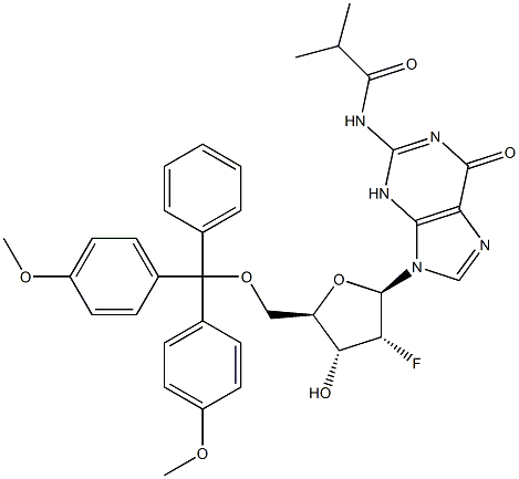 5'-O-DMT-N2-イソブチリル-2'-フルオロ-2'-デオキシグアノシン 化学構造式