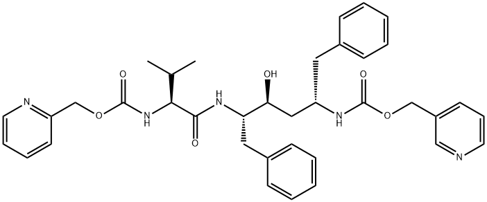 pyridin-3-ylmethyl N-[(2S,4S,5S)-4-hydroxy-5-[[(2S)-3-methyl-2-(pyridi n-2-ylmethoxycarbonylamino)butanoyl]amino]-1,6-diphenyl-hexan-2-yl]car bamate Struktur