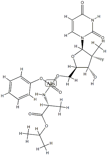D-Alanine, N-[[P(R),2'R]-2'-deoxy-2'-fluoro-2'-Methyl-P-phenyl-5'-uridylyl]-, 1-Methylethyl ester Struktur
