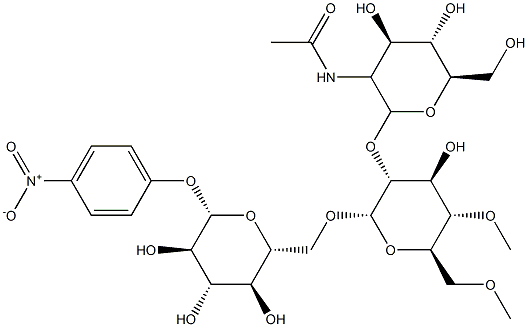 4-nitrophenyl O- (2-acetamido-2-deoxyglucopyranosyl)-(1-2)-O-(4,6-di-O-methylmannopyranosyl)-(1-6)-glucopyranoside Structure
