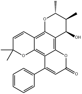 11,12-Dihydro-12α-hydroxy-6,6,10α,11α-tetramethyl-4-phenyl-2H,6H,10H-benzo[1,2-b:3,4-b':5,6-b'']tripyran-2-one 结构式