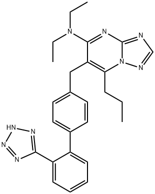 N,N-diethyl-2-propyl-3-[[4-[2-(2H-tetrazol-5-yl)phenyl]phenyl]methyl]- 1,5,7,9-tetrazabicyclo[4.3.0]nona-2,4,6,8-tetraen-4-amine Structure