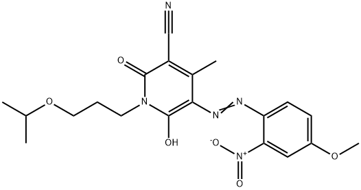 3-Pyridinecarbonitrile, 1,2-dihydro-6-hydroxy-5-(4-methoxy-2-nitrophenyl)azo-4-methyl-1-3-(1-methylethoxy)propyl-2-oxo- Struktur
