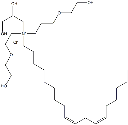 Poly(oxy-1,2-ethanediyl), .alpha.,.alpha.-(9Z,12Z)-(2,3-dihydroxypropyl)-9,12-octadecadienyliminiodi-2,1-ethanediylbis.omega.-hydroxy-, chloride Struktur