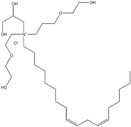 Poly(oxy-1,2-ethanediyl), .alpha.,.alpha.-(9Z,12Z)-(2,3-dihydroxypropyl)-9,12-octadecadienyliminiodi-2,1-ethanediylbis.omega.-hydroxy-, chloride 化学構造式