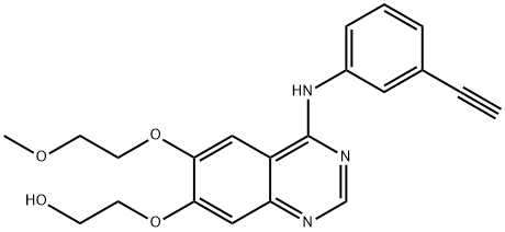 N-(3-エチニルフェニル)-7-(2-ヒドロキシエトキシ)-6-(2-メトキシエトキシ)-4-キナゾリンアミン 化学構造式