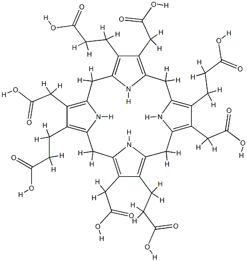 3,8,13,18-tetrakis(carboxymethyl)-5,10,15,20,22,24-hexahydro 21H,23H-Porphine-2,7,12,17-tetrapropanoic acid Struktur