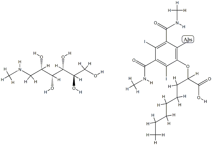(2R,3R,4R,5S)-6-methylaminohexane-1,2,3,4,5-pentol, 2-[2,4,6-triiodo-3 ,5-bis(methylcarbamoyl)phenoxy]octanoic acid Struktur