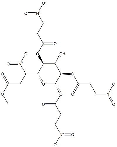 β-D-グルコピラノース1,2,4,6-テトラキス(3-ニトロプロパノアート) 化学構造式