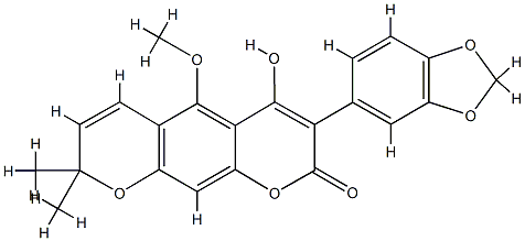 3-(1,3-ベンゾジオキソール-5-イル)-4-ヒドロキシ-5-メトキシ-8,8-ジメチル-2H,8H-ベンゾ[1,2-b:5,4-b']ジピラン-2-オン 化学構造式