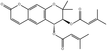 Bis(3-methyl-2-butenoic acid)(6R,7S)-7,8-dihydro-8,8-dimethyl-2-oxo-2H,6H-benzo[1,2-b:5,4-b']dipyran-6,7-diyl ester Structure