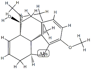 (13β,14β)-7,8-ジデヒドロ-4,5α-エポキシ-3-メトキシ-17-メチルハスバナン-9α-オール 化学構造式