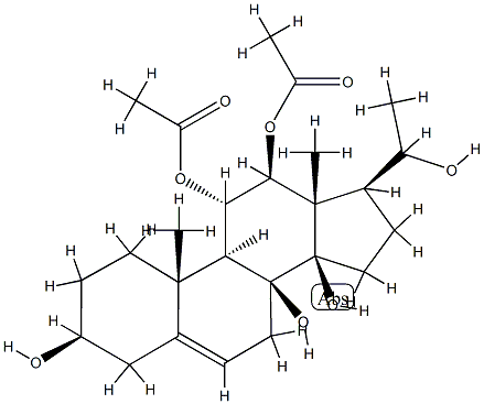 プレグナ-5-エン-3β,8,11α,12β,14β,20-ヘキサオール11,12-ジアセタート 化学構造式