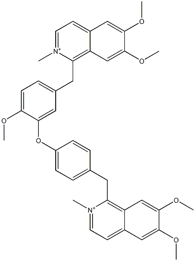 1-[[4-[5-[[(6,7-ジメトキシ-2-メチルイソキノリン-2-イウム)-1-イル]メチル]-2-メトキシフェノキシ]フェニル]メチル]-6,7-ジメトキシ-2-メチルイソキノリン-2-イウム 化学構造式