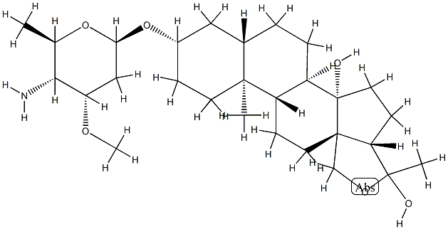 [18,20-Epoxy-14β,20-dihydroxy-5α-pregnan-3β-yl]4-amino-2,4,6-trideoxy-3-O-methyl-β-D-ribo-hexopyranoside Struktur