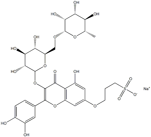 3-[[6-O-(6-deoxy-alpha-L-mannopyranosyl)-beta-D-glucopyranosyl]oxy]-2-(3,4-dihydroxyphenyl)-5,7-dihydroxy-4H-1-benzopyran-4-one, O-(3-sulphopropyl) derivative, sodium salt|