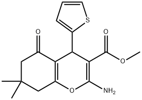 methyl 2-amino-7,7-dimethyl-5-oxo-4-(2-thienyl)-5,6,7,8-tetrahydro-4H-chromene-3-carboxylate 化学構造式